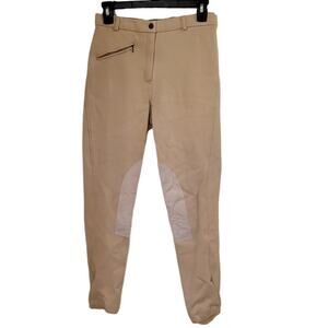 Equestrian Knee Pads Zip Pocket Zip Up Tan Riding Pants - L (28)